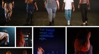 collage van foto's van de voorstelling Dichter