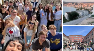 drie beelden van collega Wietske op uitwisseling naar Kroatië